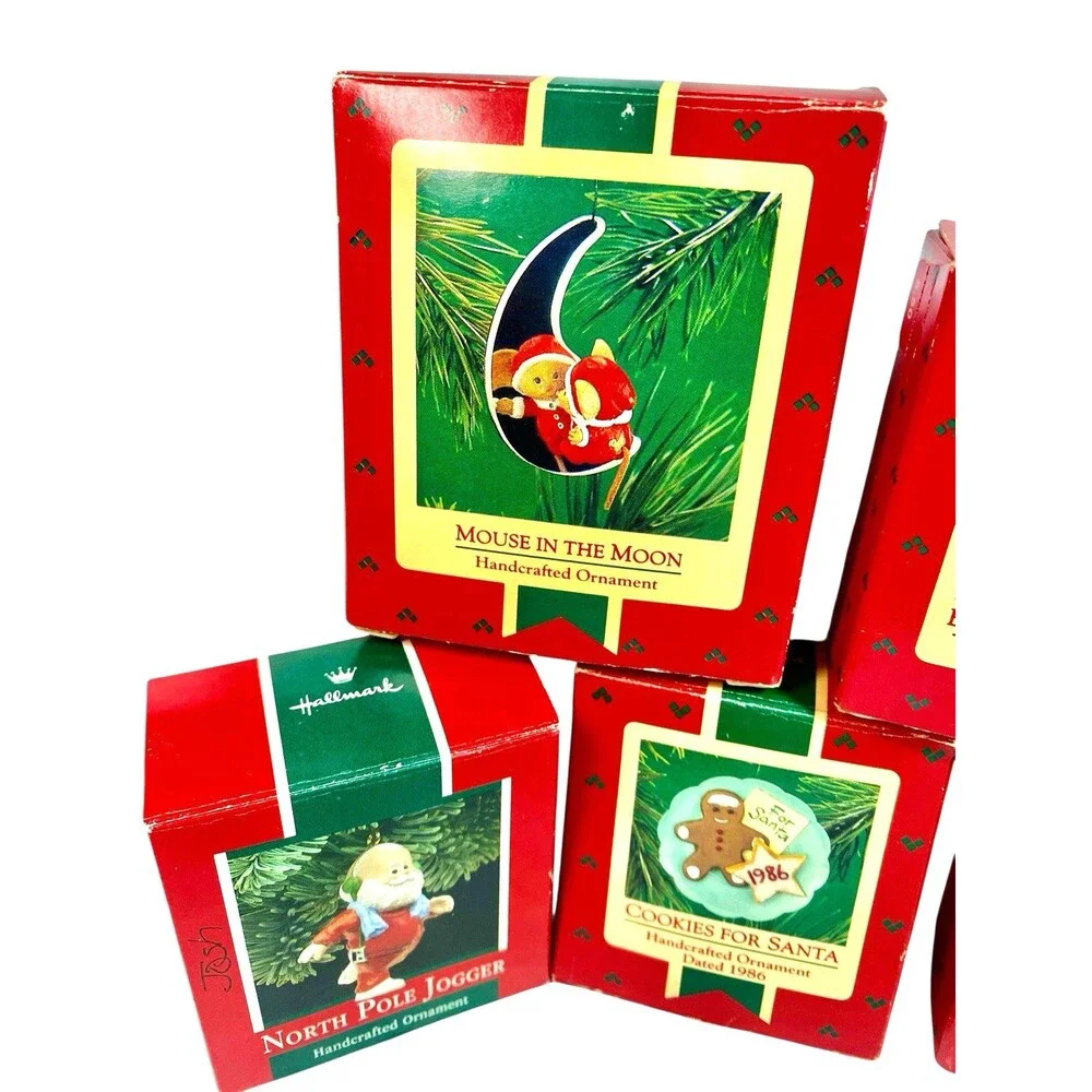 Lot of 7  Hallmark Keepsake Ornaments Vintage 80s Assorted Santa Seal Train